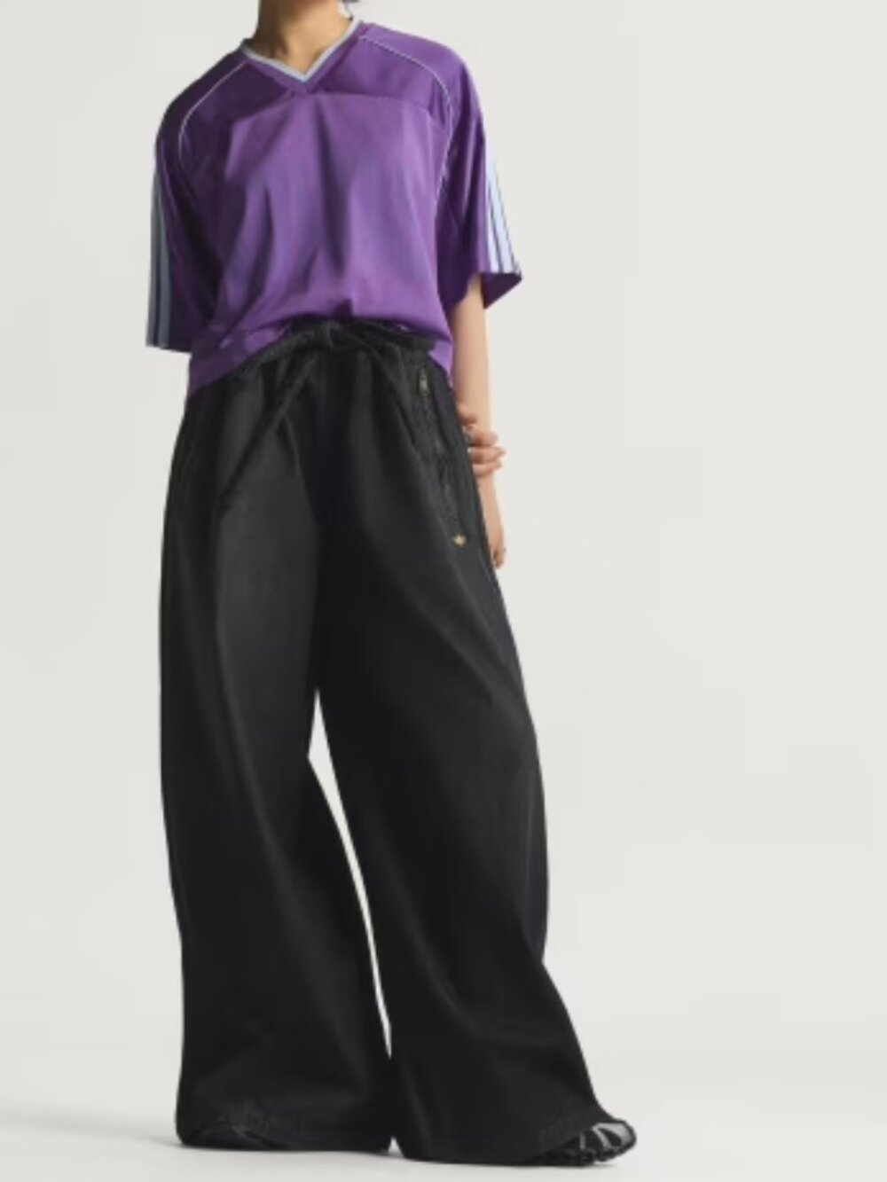 NWT Adidas True Black Denim Drawstring Track Pants Women Sz 10 Athletic Wide Leg